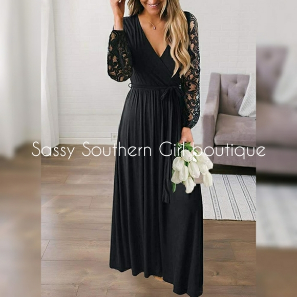 ⭐🆕 Boho black lace sleeve jersey maxi dress - Picture 6 of 9